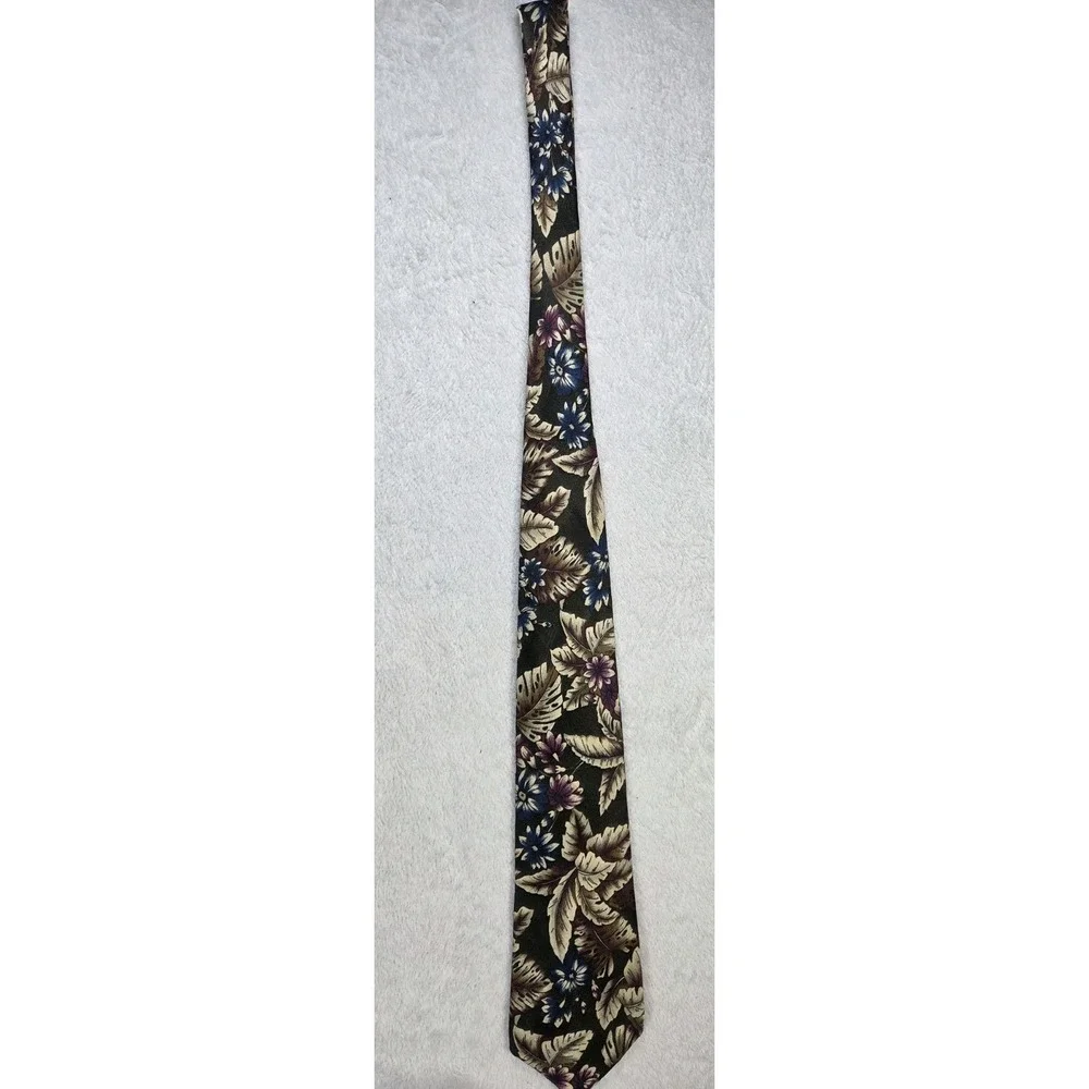 Vintage Mario Valentino Silk Tie Italy Floral Botanical Blue Burgundy Designer